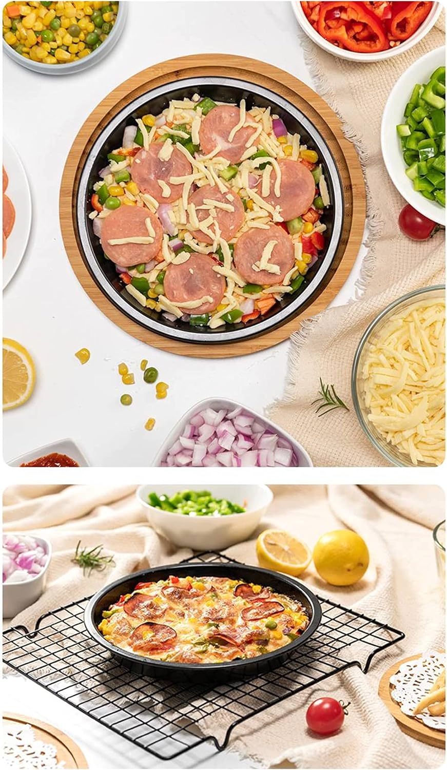 3-Pack Pizza Plate Set Baking Suit (8-Inch, 9-Inch, 10-Inch) Carbon Steel Non-Stick Kitchenware Baking Dish Round Pizza Plate Pizza Tray