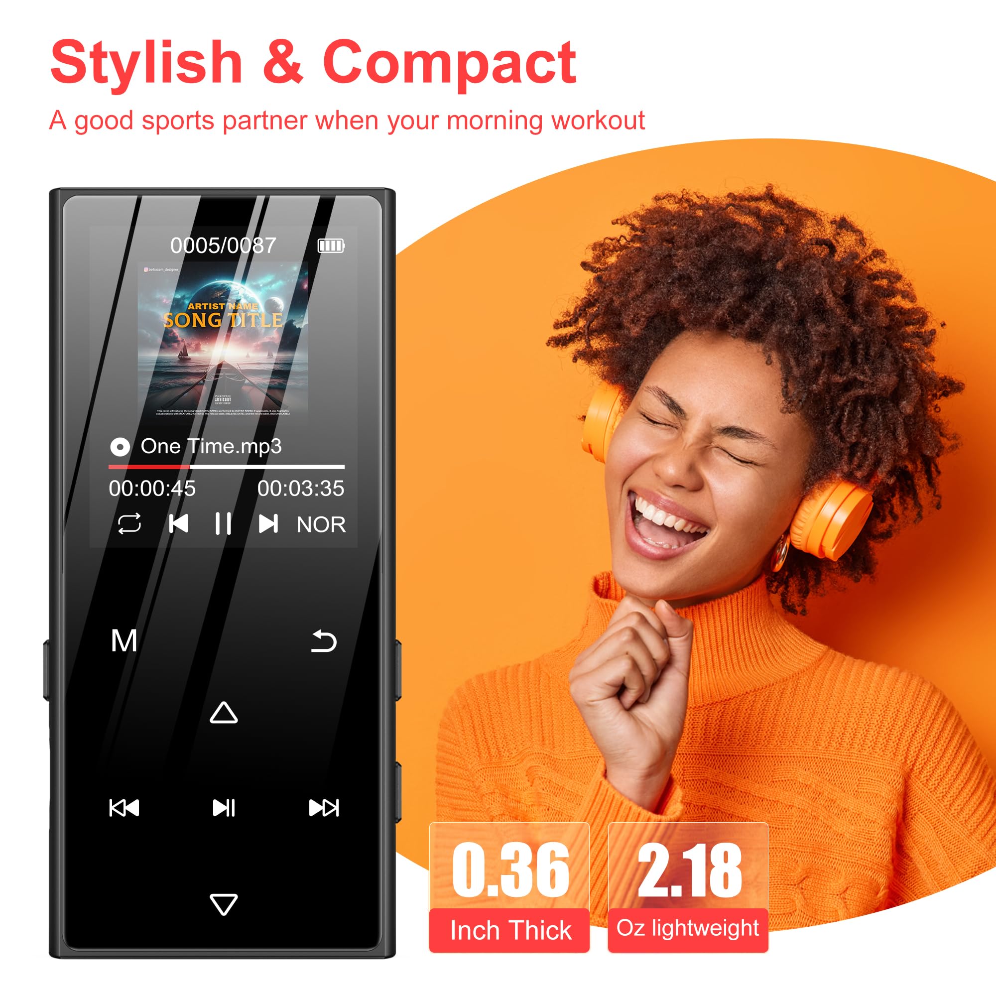 SWOFY 128GB MP3-Player Bluetooth 5.3, 1.8-Zoll-Screen & HiFi-Musik, mit Lautsprecher, FM-Radio, E-Book-Funktion und Aufnahmefunktion (schwarz)