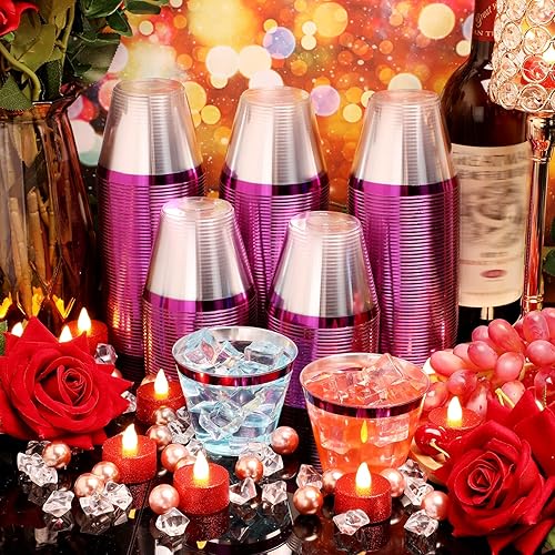 Miniatura 5 de Norme 50 vasos de plástico transparente de 9 onzas desechables con borde de plástico, vasos de vino desechables, vasos para fiestas, vasos de cóctel