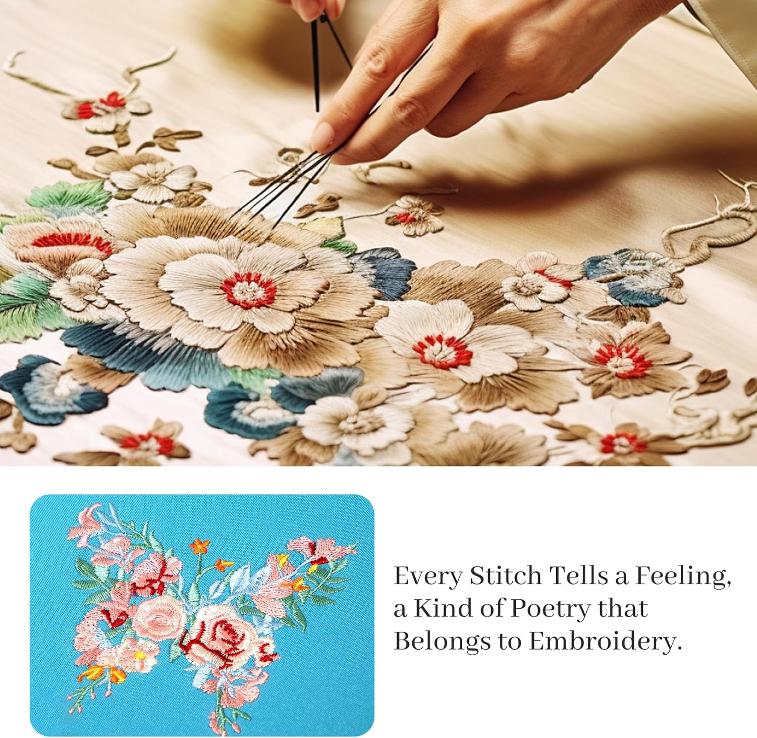 Embroidered Fabric Journal for Women A5 Hardcover College Ruled Notebook with Gift Box Butterfly Floral Journaling Notebooks for Writing, 5.7 x 8.3 In, Blue - Image 2