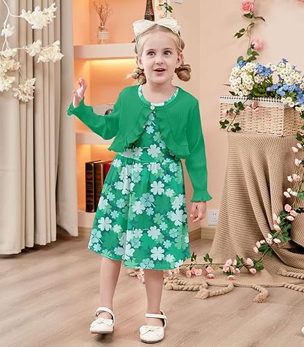 Miniatura 2 de Goodstoworld Vestidos sin mangas para niña pequeña y cárdigan de manga larga con volantes, trajes de otoño de 2 piezas para 2-6T