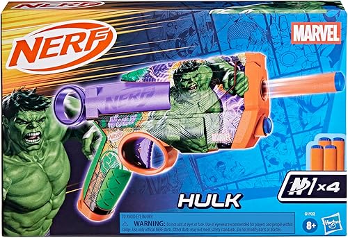Miniatura 2 de Nerf Marvel Hulk Dart Blaster  4 dardos de espuma Nerf N1  Diseños inspirados en Hulk  Regalos para niños  Juguetes y juegos al aire libre para