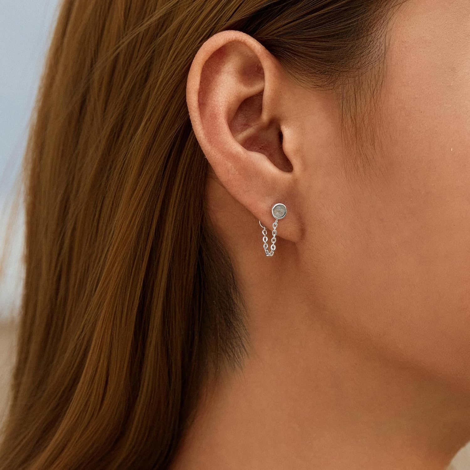 CHIC & ARTSY 925 Sterling Silver Bar,CZ,Ball,Chain Stud Earrings Created Opal,Moonstone,Turquoise Chain Earrings for Women