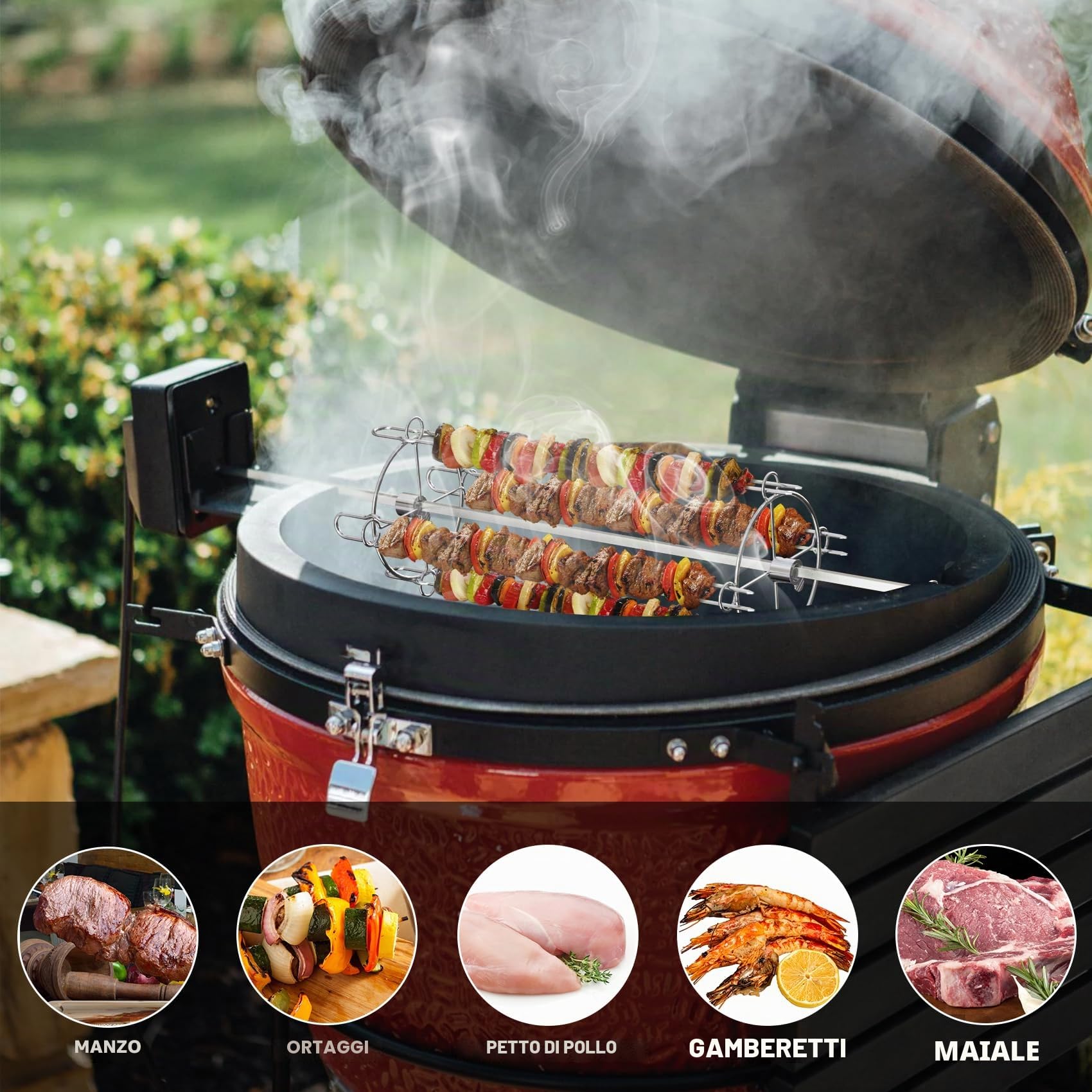 onlyfire BRK-6111 Sistema Universale di Spiedini Rotanti per Qualsiasi Griglia Girarrosto