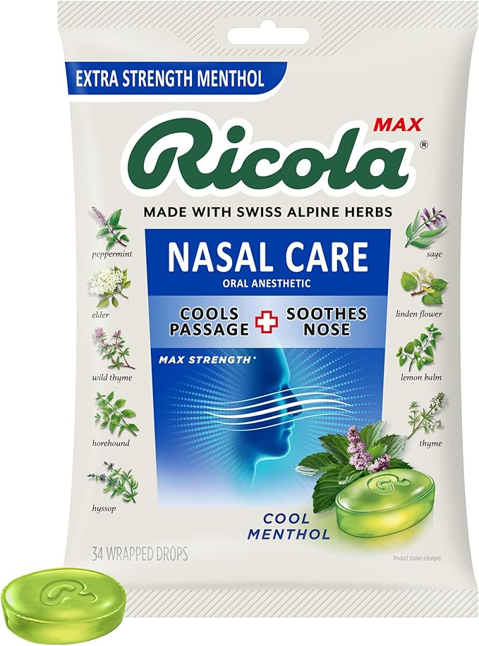 Ricola Max Cool Menthol Nasal Care Large Bag Cough Suppressant Drops Dual Action