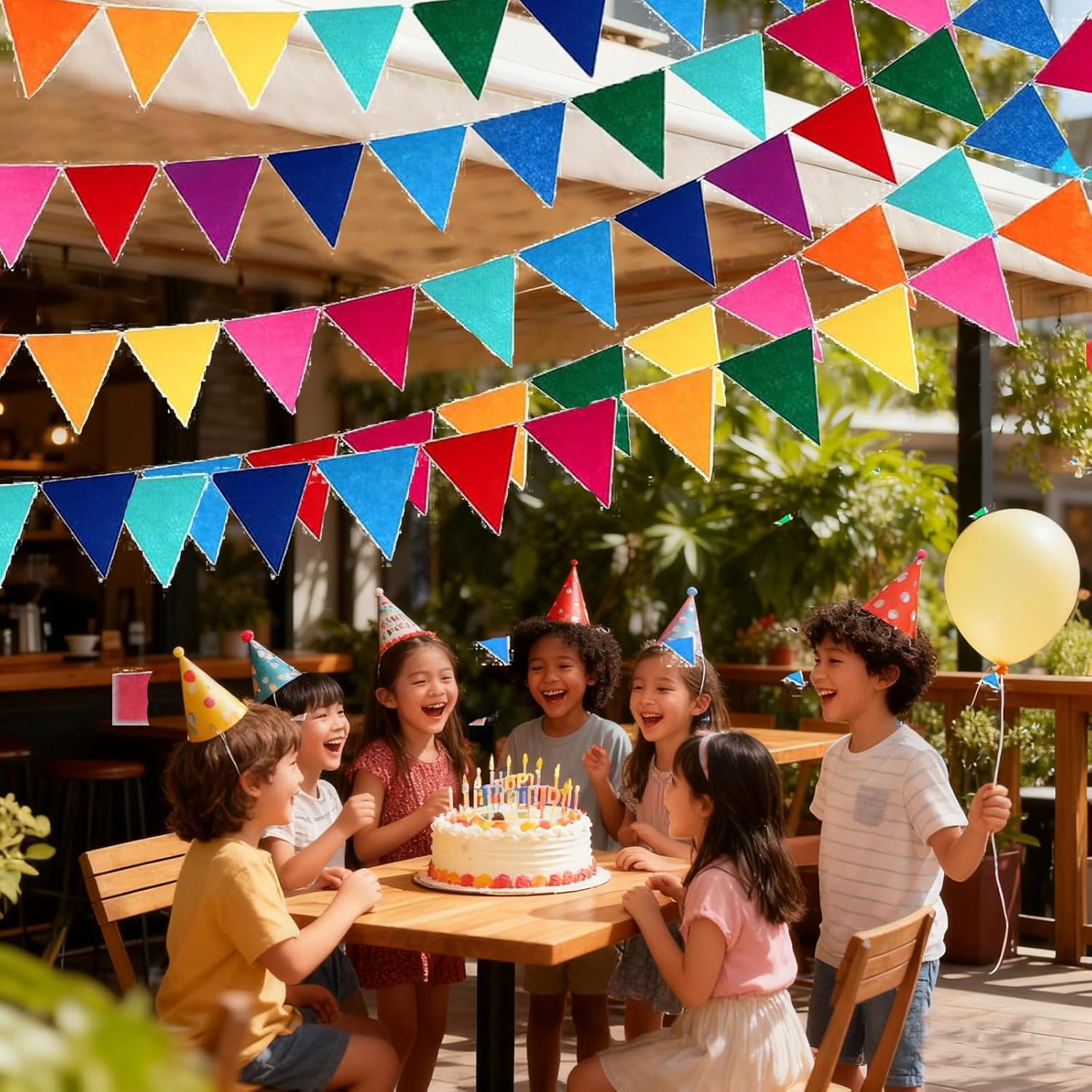 6 Strings 72PCS Rainbow Felt Bunting Colorful Pennant Banner Flags with Ribbon Party Garland,Rainbow Felt Bunting Multicolor Bunting Banner Triangle Flags Party Decor for Birthday/Xmas - Image 5