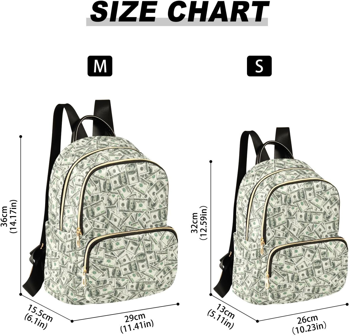 Money Hundred Dollar Bill Mini Backpack Fashion Backpack Purse for Women,Handbag Shoulder Bag Casual Daypack, Ladies Gift for College Work (M)