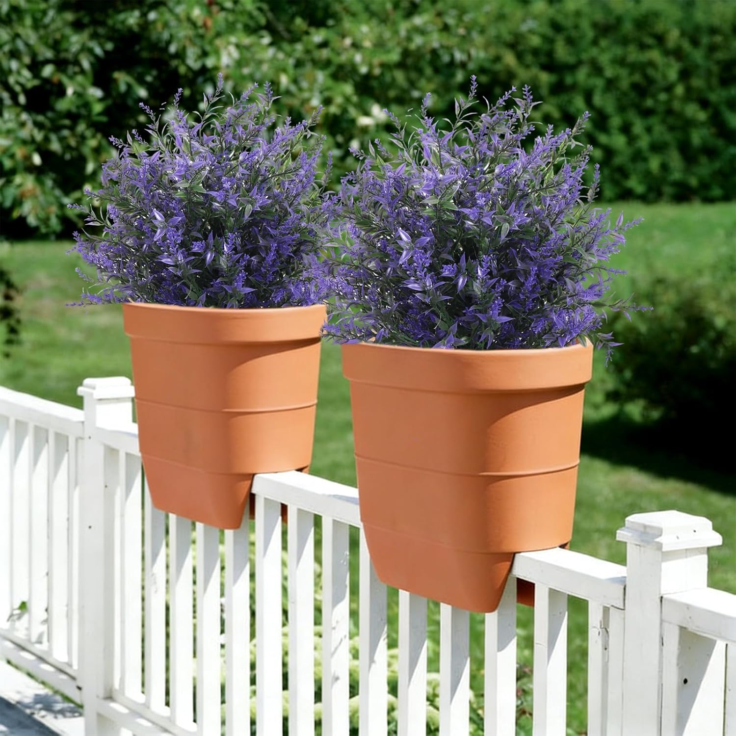 RECUTMS Artificial Lavender Boxwood Topiary Ball Trees with Ground Spike, 2Pcs Artificial Outdoor Flowers UV Resistant Fake Plants Faux Shrubs Bushes for Indoor Outdoor Home Front Porch Garden(Purple)
