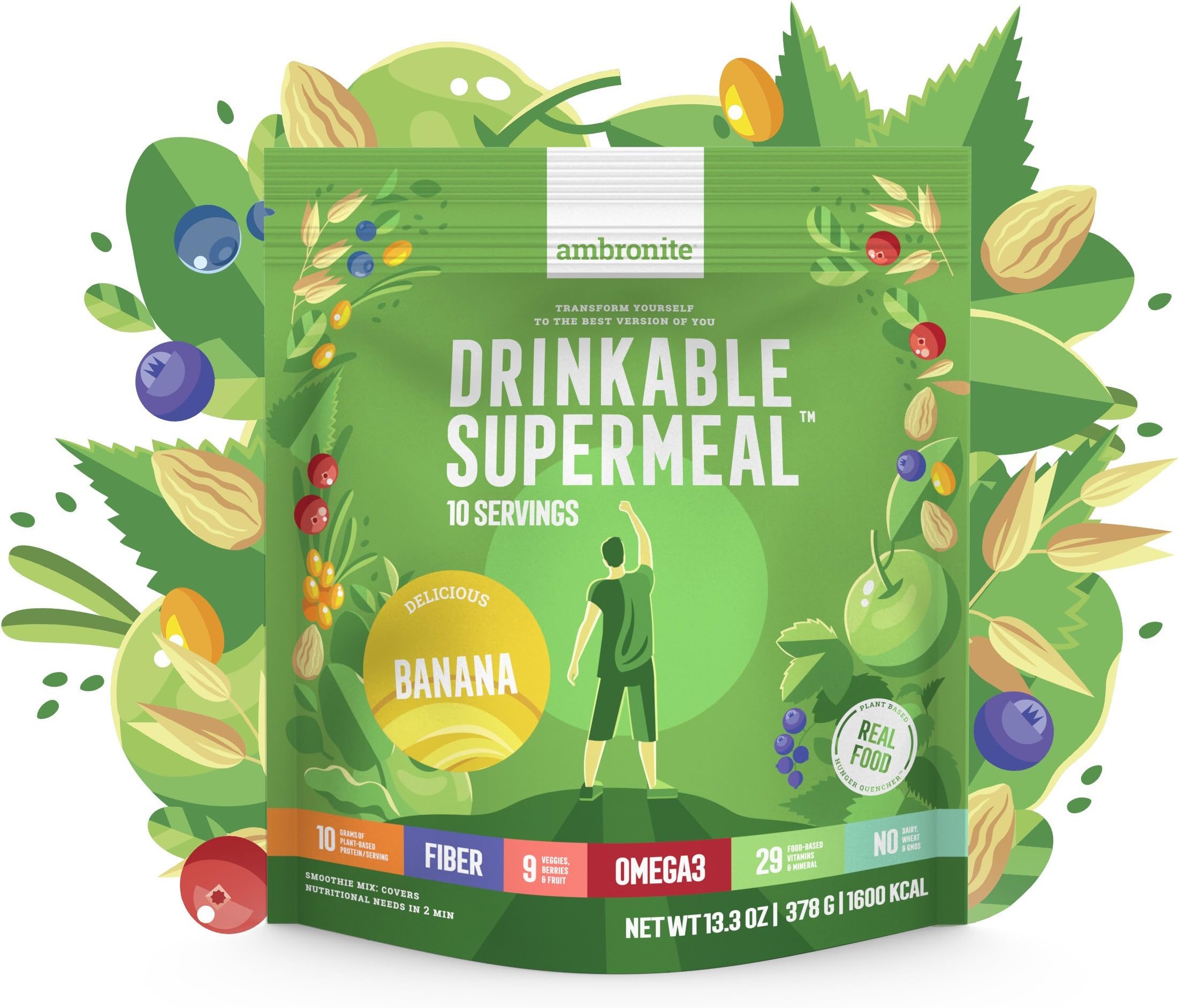 Complete Meal Shake, Nutritionally Complete Meal Replacement Shake - 4 Full Meals, 378 g - High Fiber & Protein with 5 Servings of Greens and Berries, and 29 Food-Based Vitamins and Minerals