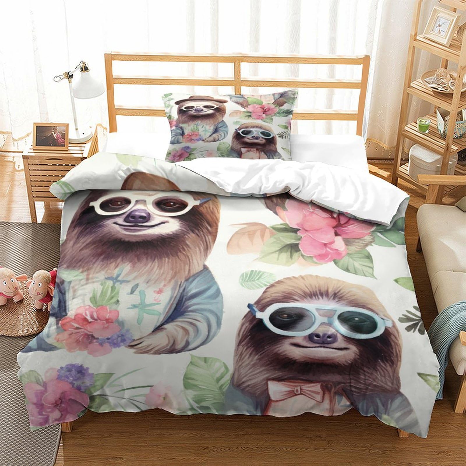 P1S9U7W5Y 3D Printed Cartoon Sloth Duvet Cover Set 3pcs Microfiber Cute Sloth Bedding Set Single