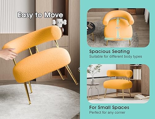 Miniatura 64 de Silla decorativa de Sherpa Boucle de mediados de siglo, silla redonda tapizada con brazo de barril para espacios pequeños, sofá de esquina lateral