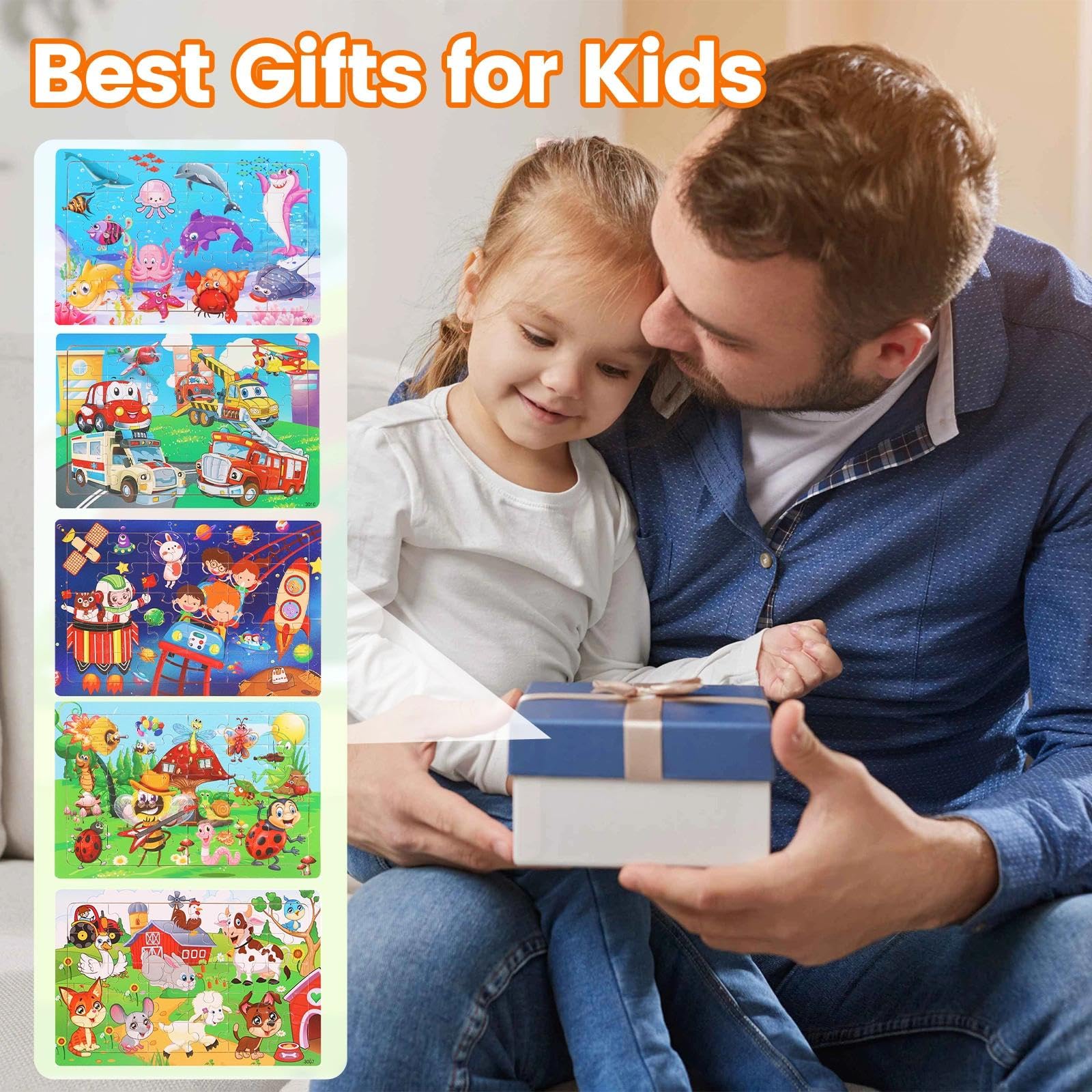 Puzzle Bambini 3 Anni 5 X 24 Pezzi, Puzzle in Legno Animali a Partire, Gioco Educativo Prescolare, Giochi Educativi, Giocattoli Regalo per Bambini da 3 a 8 Anni Ragazzi e Ragazze