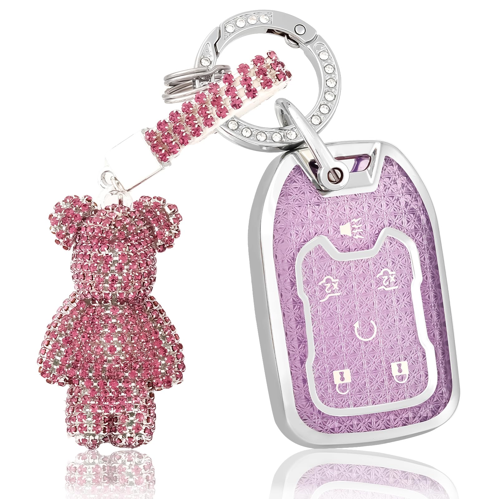 OFF WE GO for GMC Key Fob Cover with Bear Keychain, Soft TPU Key Case Protection Compatible with GMC Chevy Chevrolet Suburban Tahoe Acadia Terrain