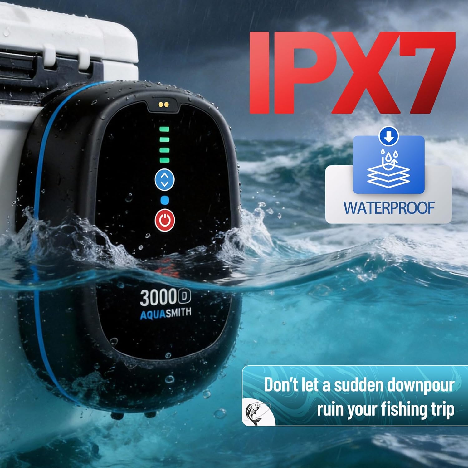 Bait Aerator,IPX7 Waterproof Suitable for Outdoor Fishing Power Outage Emergency air Pump Rechargeable Aerator for Fish Built-in Battery