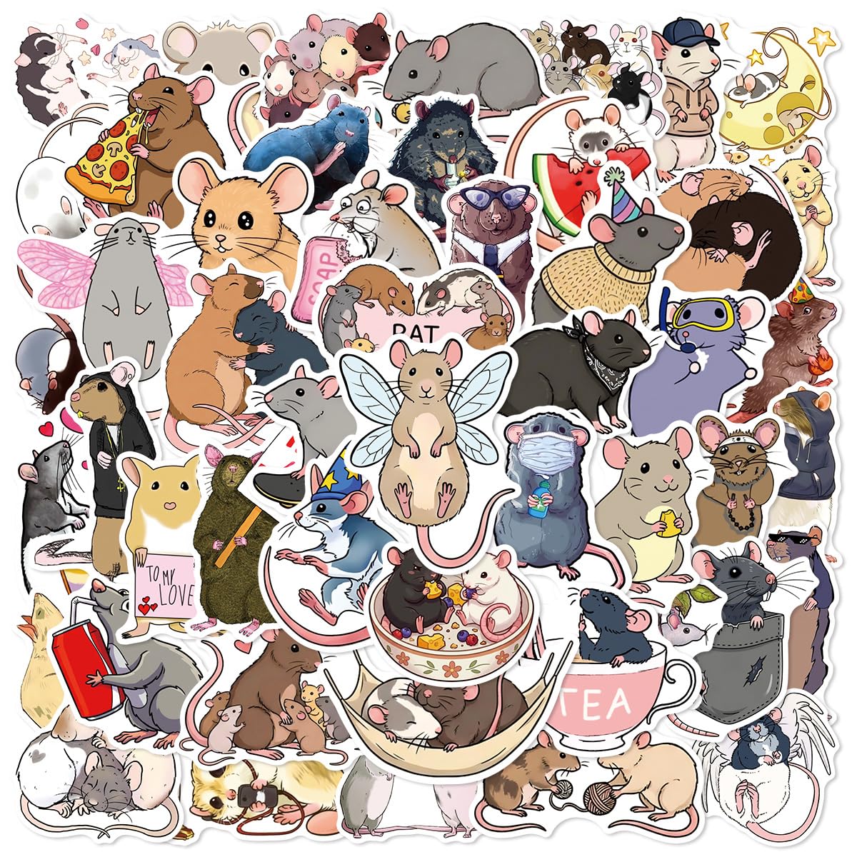 50 Pcs Mouse Stickers for Adults,Stickers Pack for Laptop,Skateboard,Luggage,Car,Bike,Cup,Computer,Water Bottle Decor,Rat Vinyl Waterproof Decals