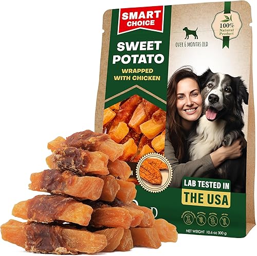 Golosinas de Batata para Perros y Envolturas de Cecina de Pollo 10.6 Oz - Comida para Perros y Masticables Suaves de Alta Proteína para Razas