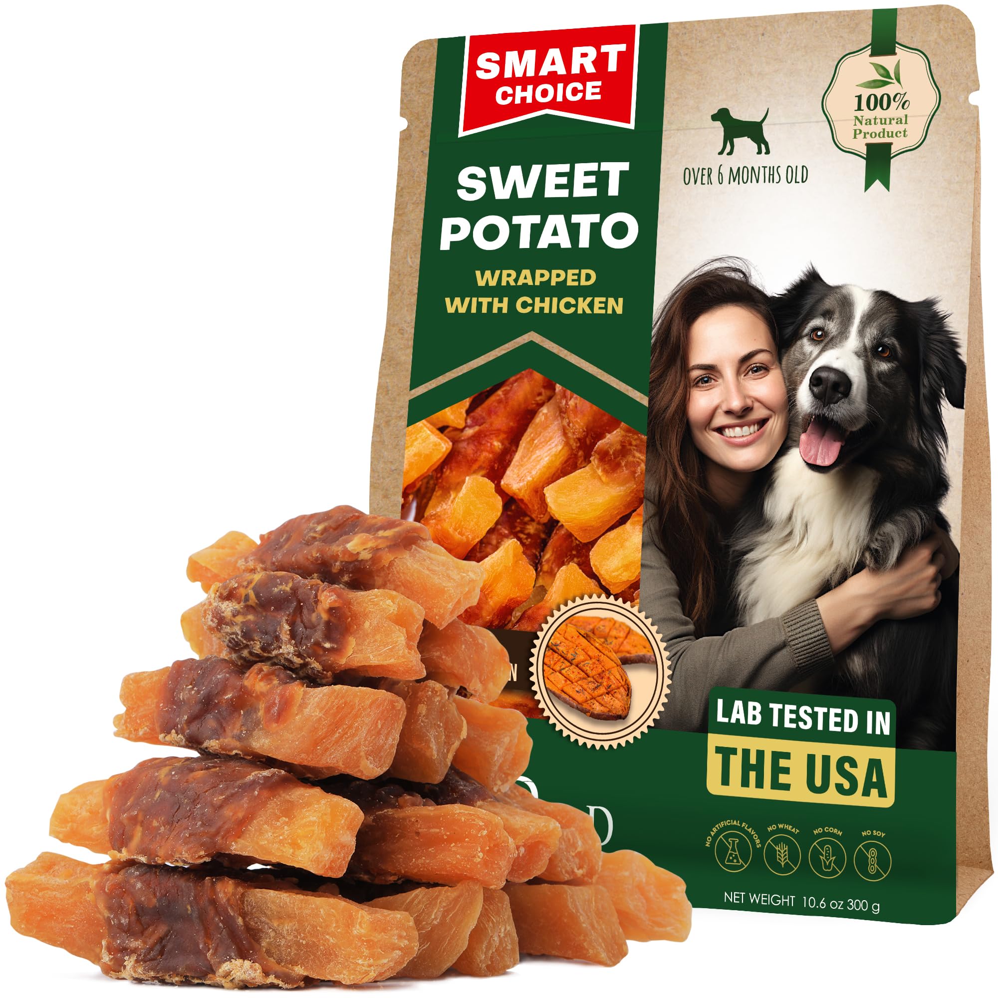 Beloved Pets Sweet Potato Dog Treats & Healthy Chicken Chews 10.6 Oz - Puppy Snacks & Soft Bones for Large, Medium & Small Breeds - Natural Dog Food & Grain-Free, Rawhide-Free Training Jerky Wraps