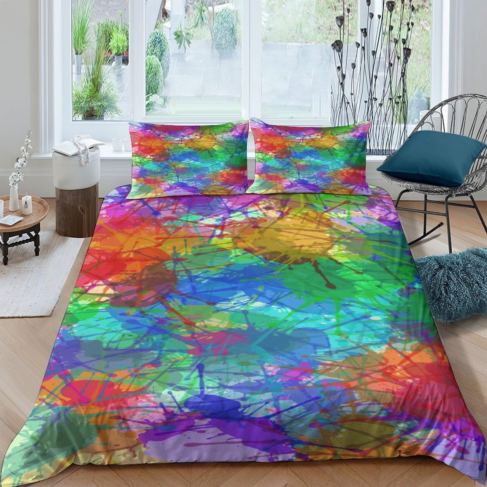 Ctjqhvkz Style-7 3D Printed Colorful Abstract Leaves Fitted Sheet Microfiber Soft Breathable Rainbow Splash Mattress Cover For Bedroom Decor Single（135X200cm）