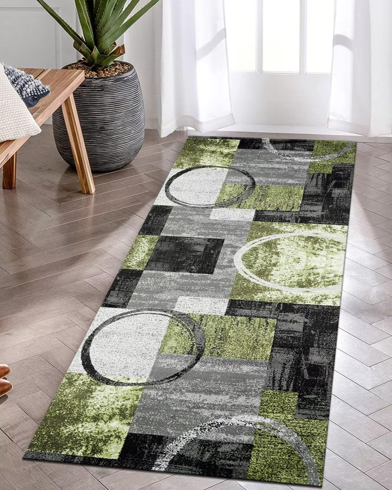 Küchenteppich-Läufer, Teppich, Flur, rutschfeste Teppichmatten, Küchenläufer, 60 x 80 cm, Grau, Schwarz, Grün, Flur-Teppichläufer, waschbar, Meterware, Flur-Teppich, Küche, Wohnzimmer, Schla