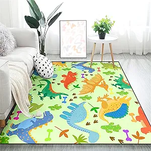 Cute Cartoon Dinosaurs Rugs for Kids Boys 3D Printed Area Rugs for Boys Bedroom Home Decor Large Dinosaur Play Rugs, Crystal Polyester Dinosaur Rug Mat for Playroom Living Room Kitchen, 3'×4'