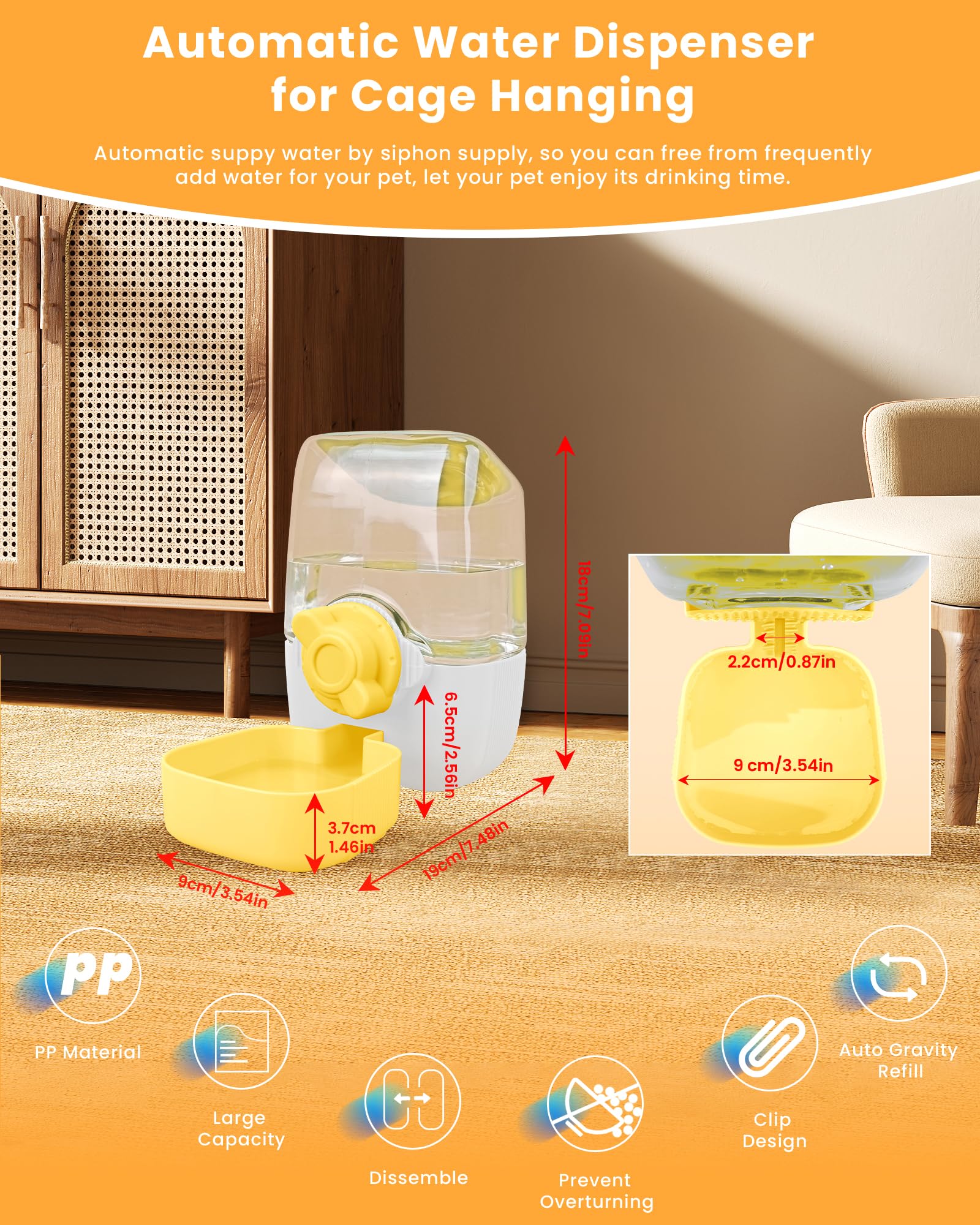 Cage Mounted Pet Dispenser Automatic Pet Feeder And Waterer Combo - 1L  Gravity Dispenser For Cats And Small Dogs Hanging Pet Food Bowl