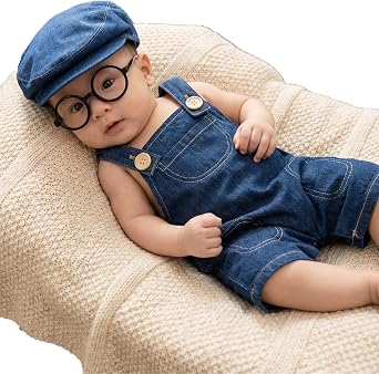 Newborn Baby Photography Props Infant Retro Denim Jumpsuit Overalls Set Photo Shoot Costume for Boys Girls