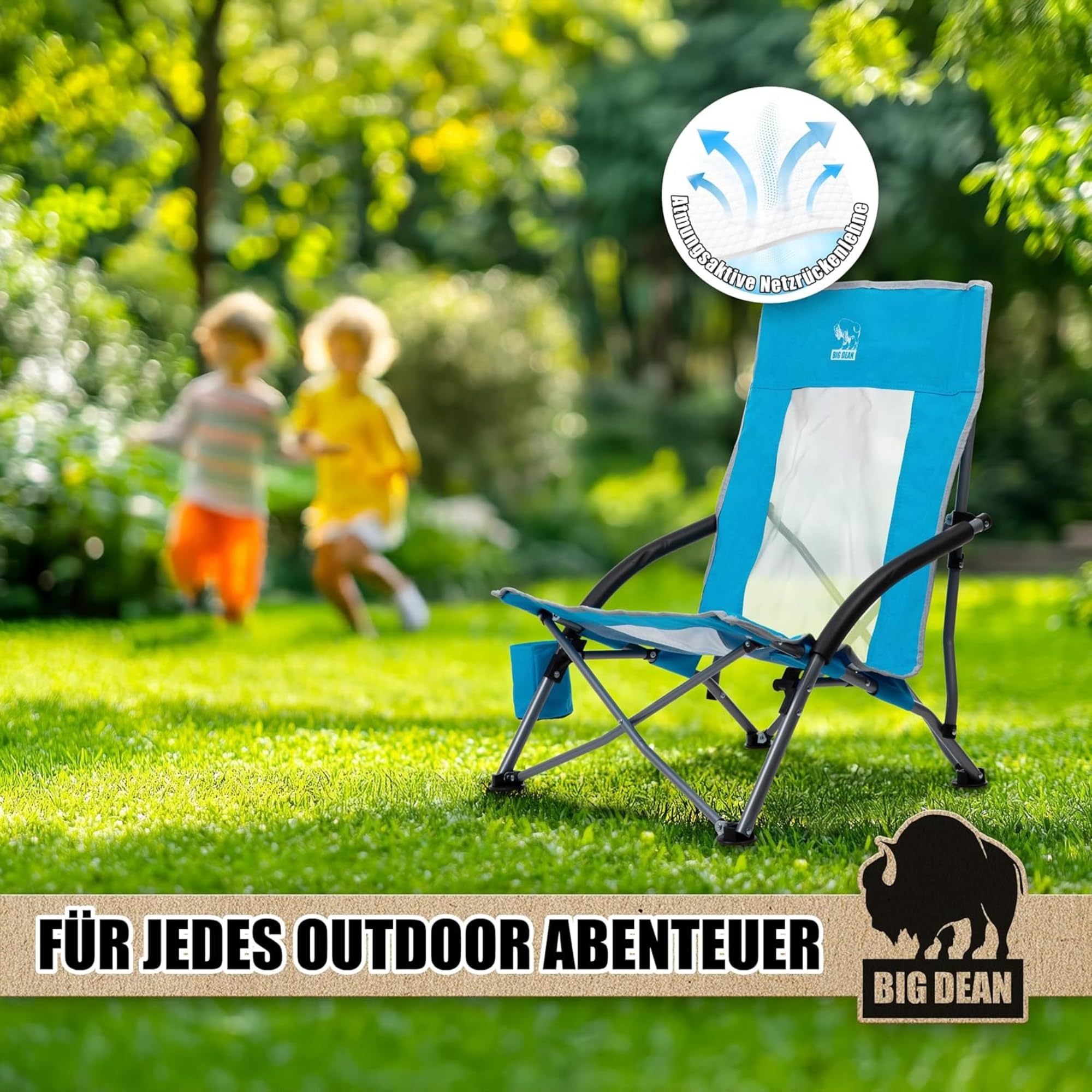 BigDean Lot de 2 chaises de plage pliantes, très légères, pour camping, jusqu'à 150 kg | Chaise basse pliante en maille respirante avec porte-gobelet, pour plage, jardin