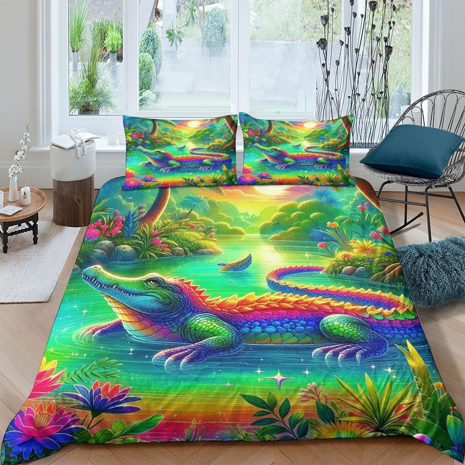 Housse de couette crocodile zippée pour un lit double facile à border