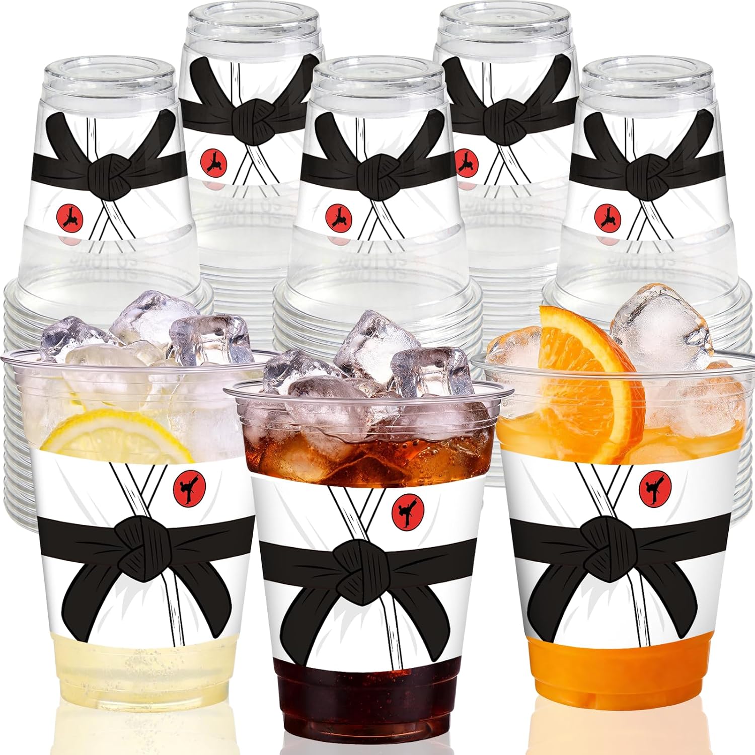 50 PCS Karate Plastic Cups 12 OZ Karate Birthday Party Tableware Cup