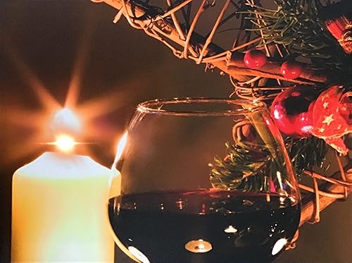 Miniatura 1 de BANBERRY DESIGNS Impresión en lienzo de copa de vino y velas, lienzo iluminado para pared, impresión con luz LED, 12 x 16 pulgadas