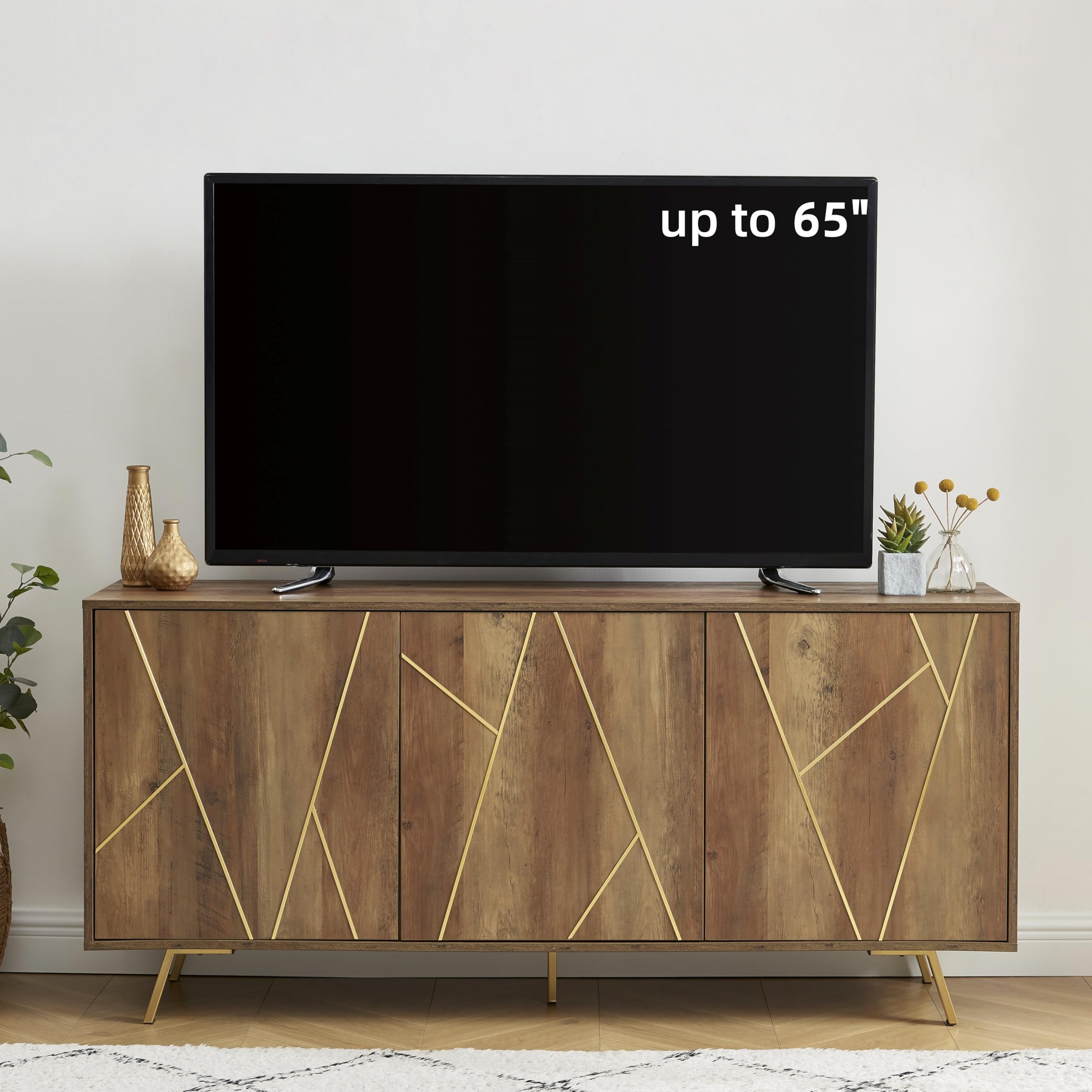 Amazon.com: EDYO LIVING Mid Century Modern TV Stand for 65 TV, Wood  Entertainment Center with Storage Cabinet, Media TV Console with 3 Doors  for Living Room and Bedroom, Rustic Oak : Home