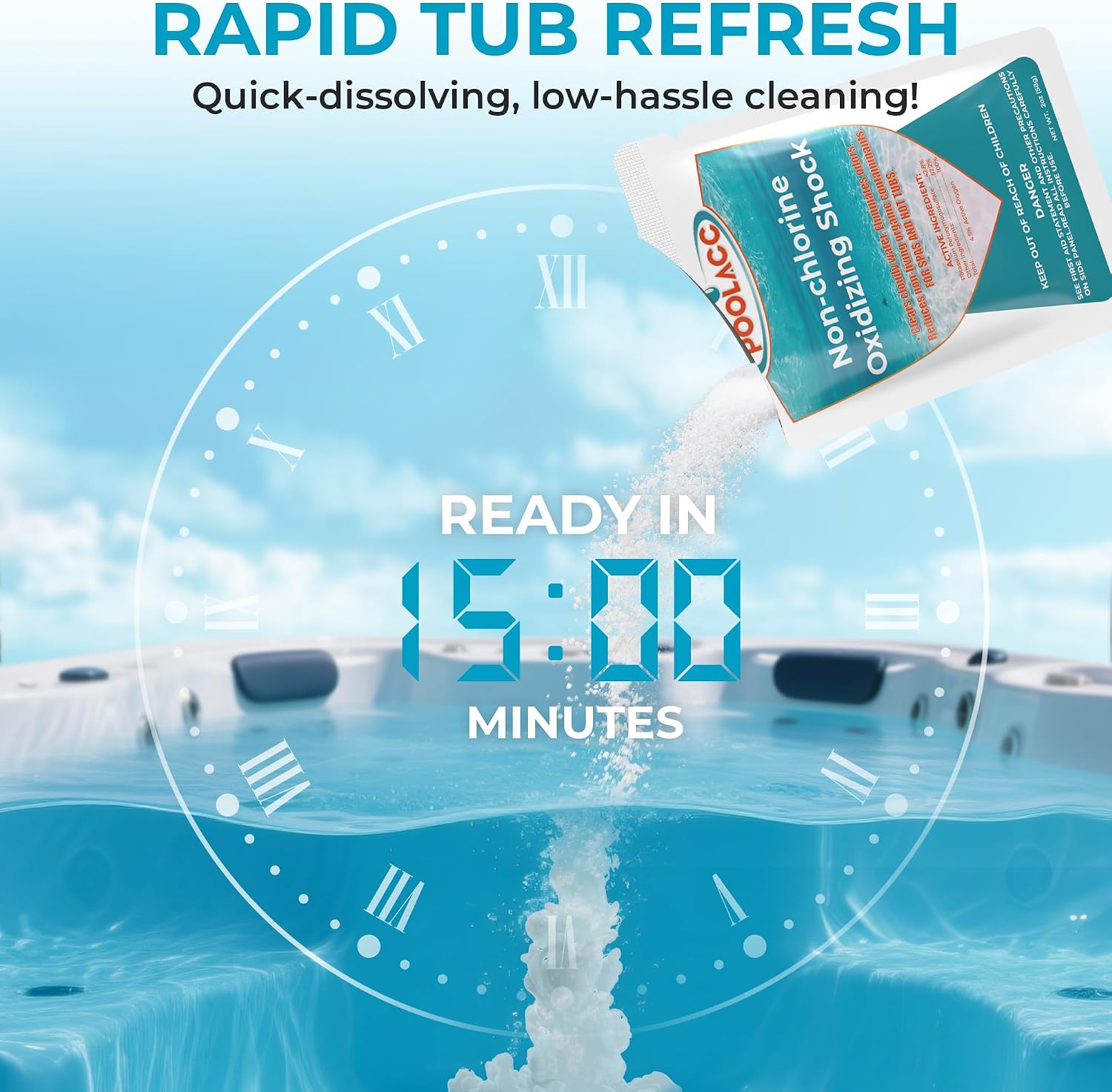 Non-Chlorine Spa Shock Oxidizer for Hot Tub, Chlorine-Free Treatment & Enhanced Oxidizing Shock for Hot Tubs & Spas, Single Dose Packets for Easy Hot Tub Maintenance & Treatment - 24 Packs (3lbs)