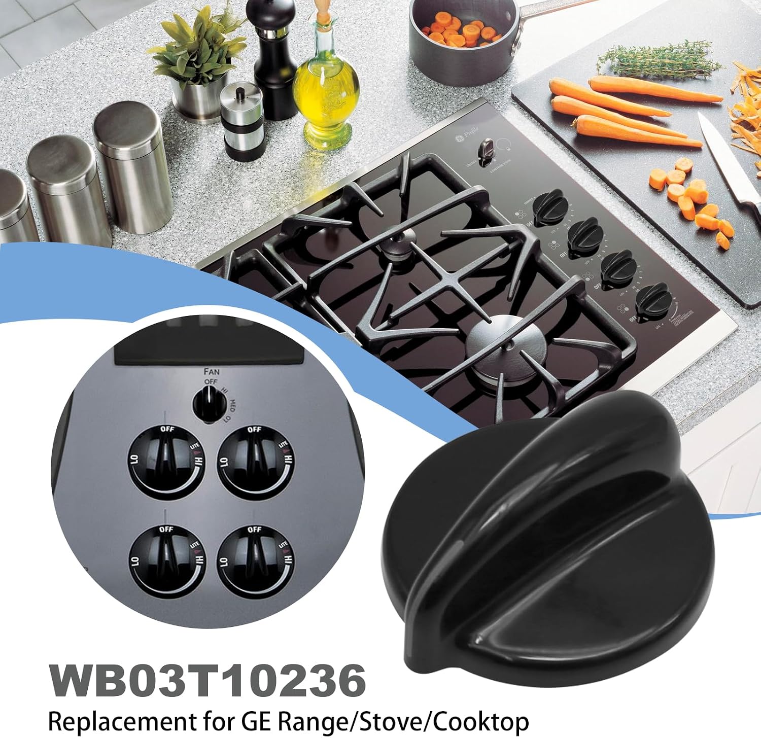 4 Pcs WB03T10236 Burner Control Knob Black Cooktop Knobs Gas Range Knobs Replacement for GE Gas Range Stove Oven JGP933BEK1BB JGP933BEK2BB JGP933CEK1CC Replaces AP3883034 1166373