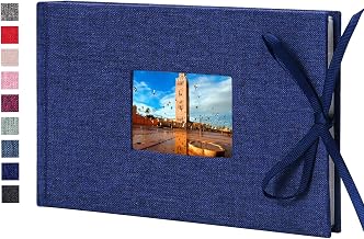 Vienrose Photo Album 4x6 50 Pockets Linen Frame Cover with Memo Areas Photobook Mini Slip-in Picture Book for Wedding Baby Vacation, Blue