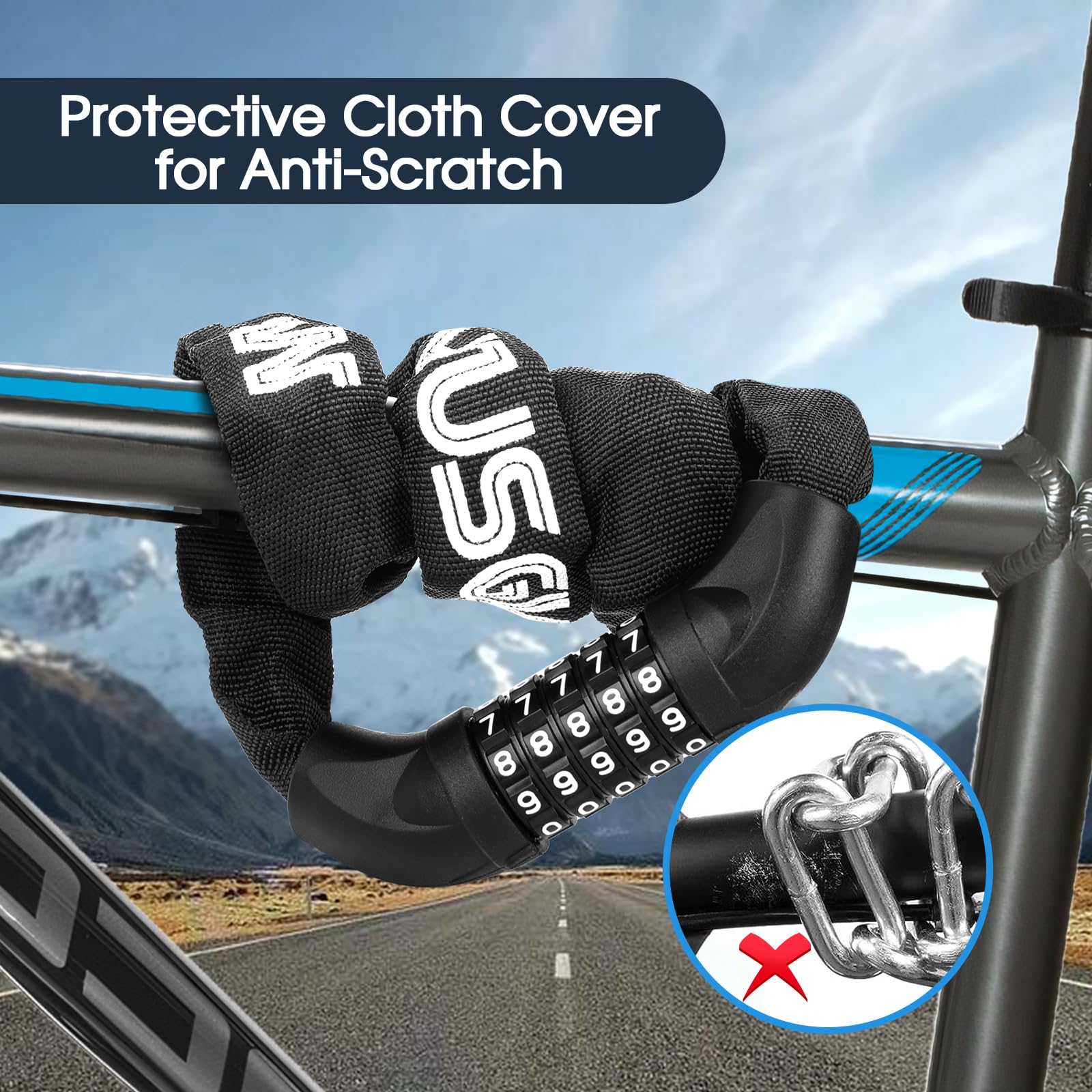 Lucchetto Bici, Lucchetto per bicicletta a 5 cifre, Catena Bicicletta Antifurto, Lucchetto Bicicletta con Combinazione per Catena Moto Monopattino(4mm 83cm)