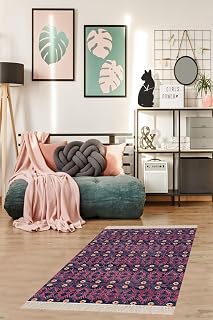 Pelangi Kilim Desenli Etnik Dijital Baskı Yıkanabilir Kaymaz Taban Modern Salon Halı Ve Yolluk, Mor 160 x 250