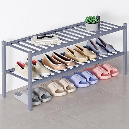 Miniatura 88 de Smiry Zapatero de bambú para clóset, organizador de zapatos apilable de 4 niveles largo de madera, estante de almacenamiento de zapatos Negro