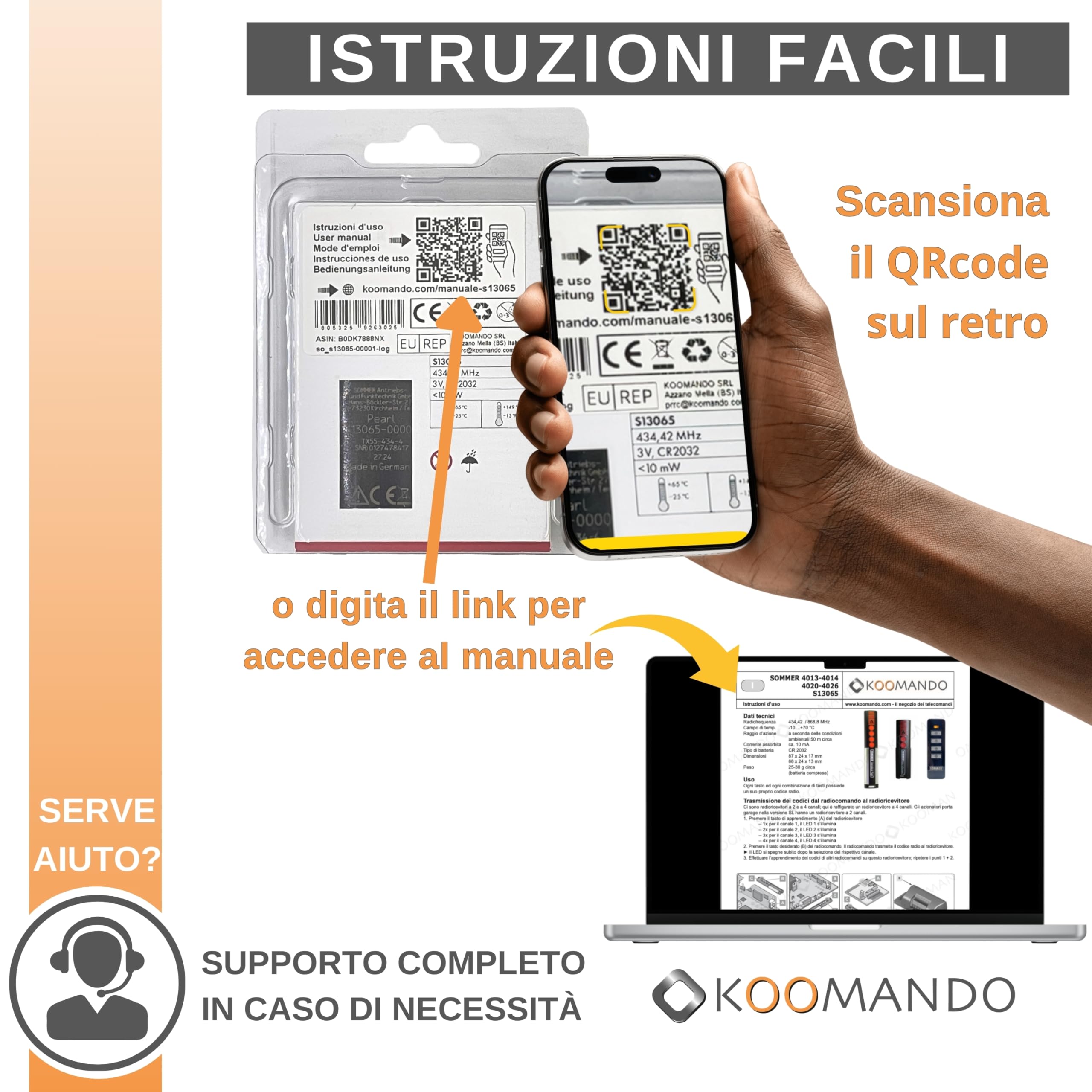 Koomando Telecomando S13071 TX-55-434-4 Originale Sommer 2 tasti 434 Mhz FM per porte garage Breda