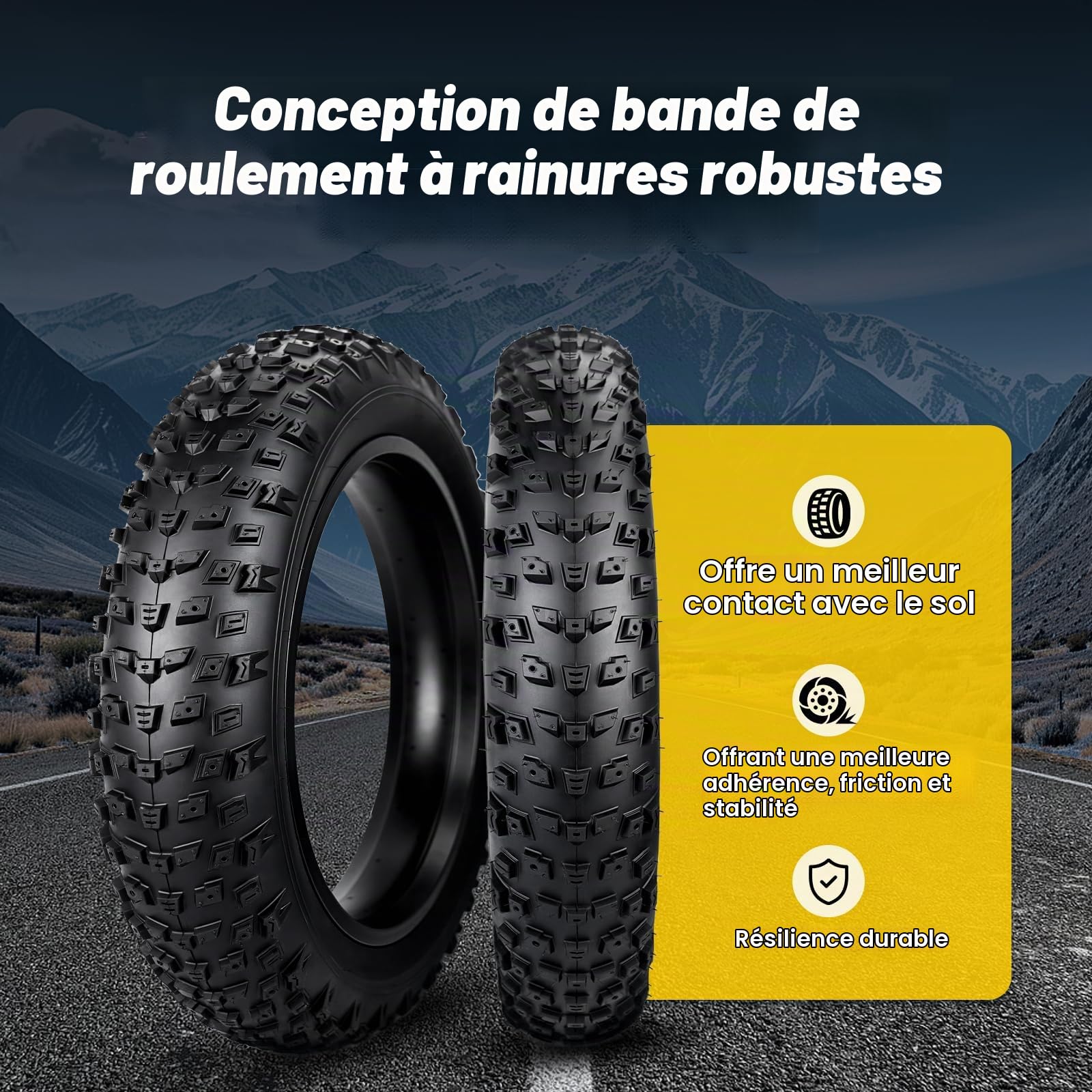 WEEROCK Pneus de vélo électrique Fat 20/26 x 4.0 - Pneus résistants aux crevaisons - Pliable - Pour vélo électrique/vélo de neige/VTT avec chambre à air