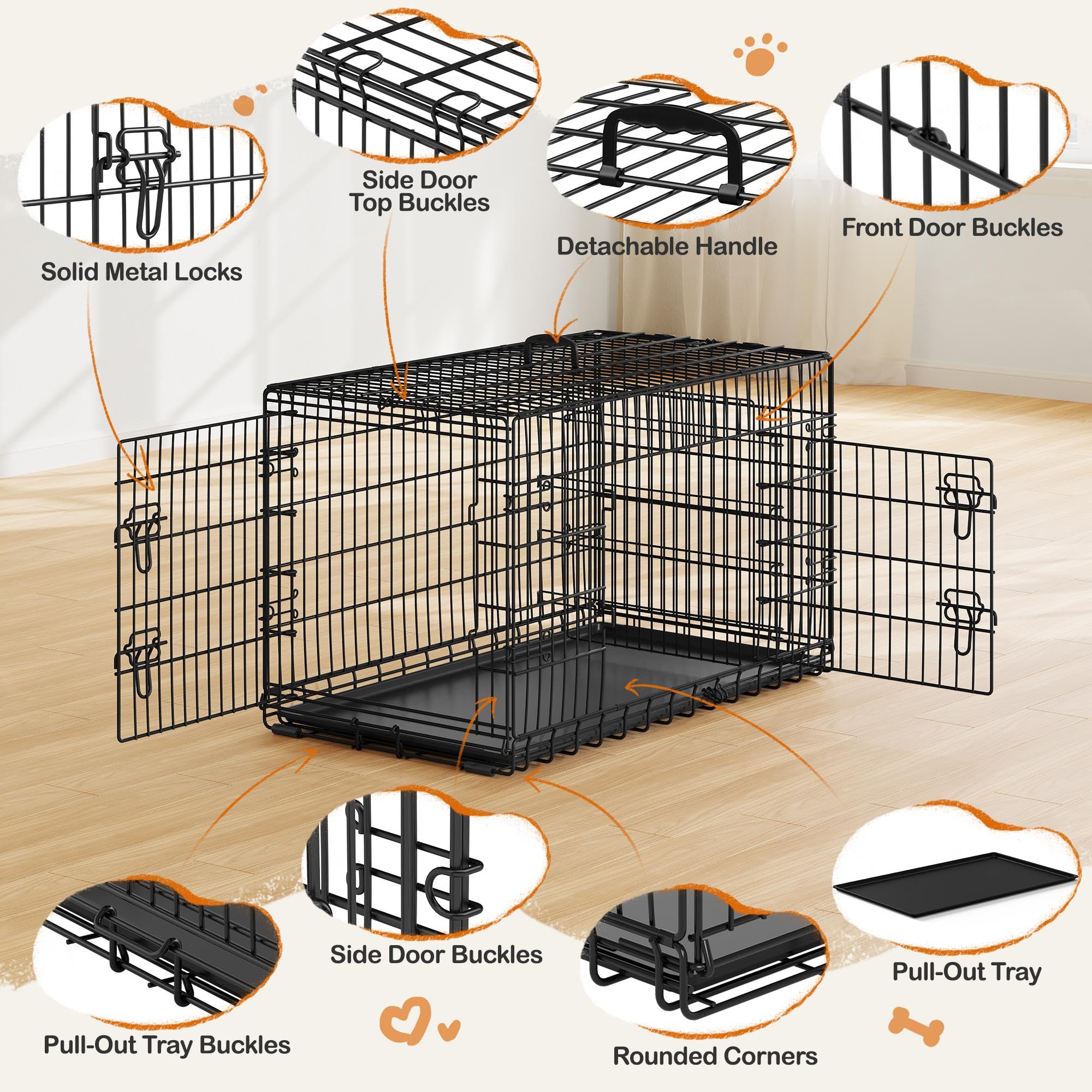 Abician Caisse de Transport pour Chien Cage Chiens Pliable 107x66x74.5 cm