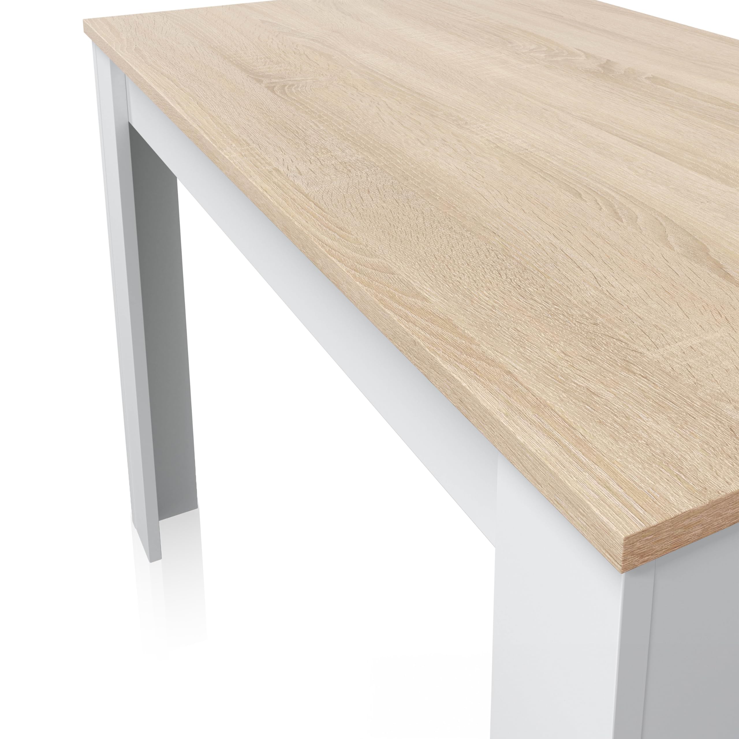 duehome | Mesa Auxiliar Fija, Mesa Comedor o Cocina, Acabado en Color Blanco Artik y Roble Canadian, Modelo Dina, Medidas: 109 cm (Ancho) x 67 cm (Fondo) x 78 cm (Alto)
