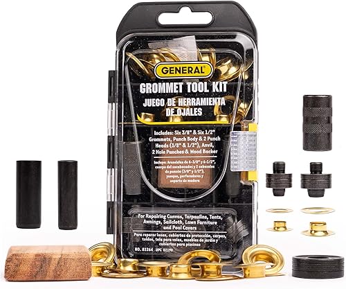 General Tools Kit de ojales de 3/8"-1/2", ojales de latón macizo inoxidables para reparación de lona, lienzos de refuerzo y anillos de tela
