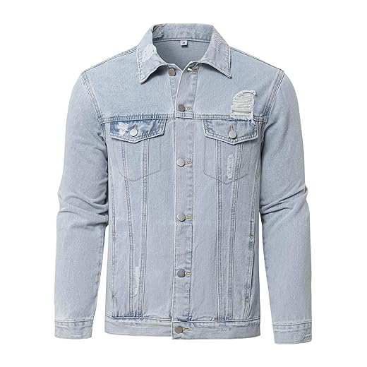 Jaqueta jeans masculina casual clássica rasgada slim