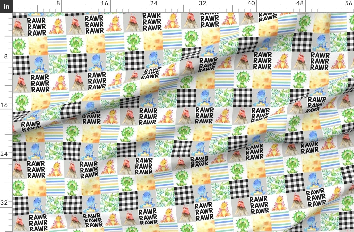Spoonflower Fabric - Dinosaur Wholecloth Cheater Quilt Printed on Organic Cotton Sateen Fabric by The Yard - Sewing Quilting Apparel Home Decor