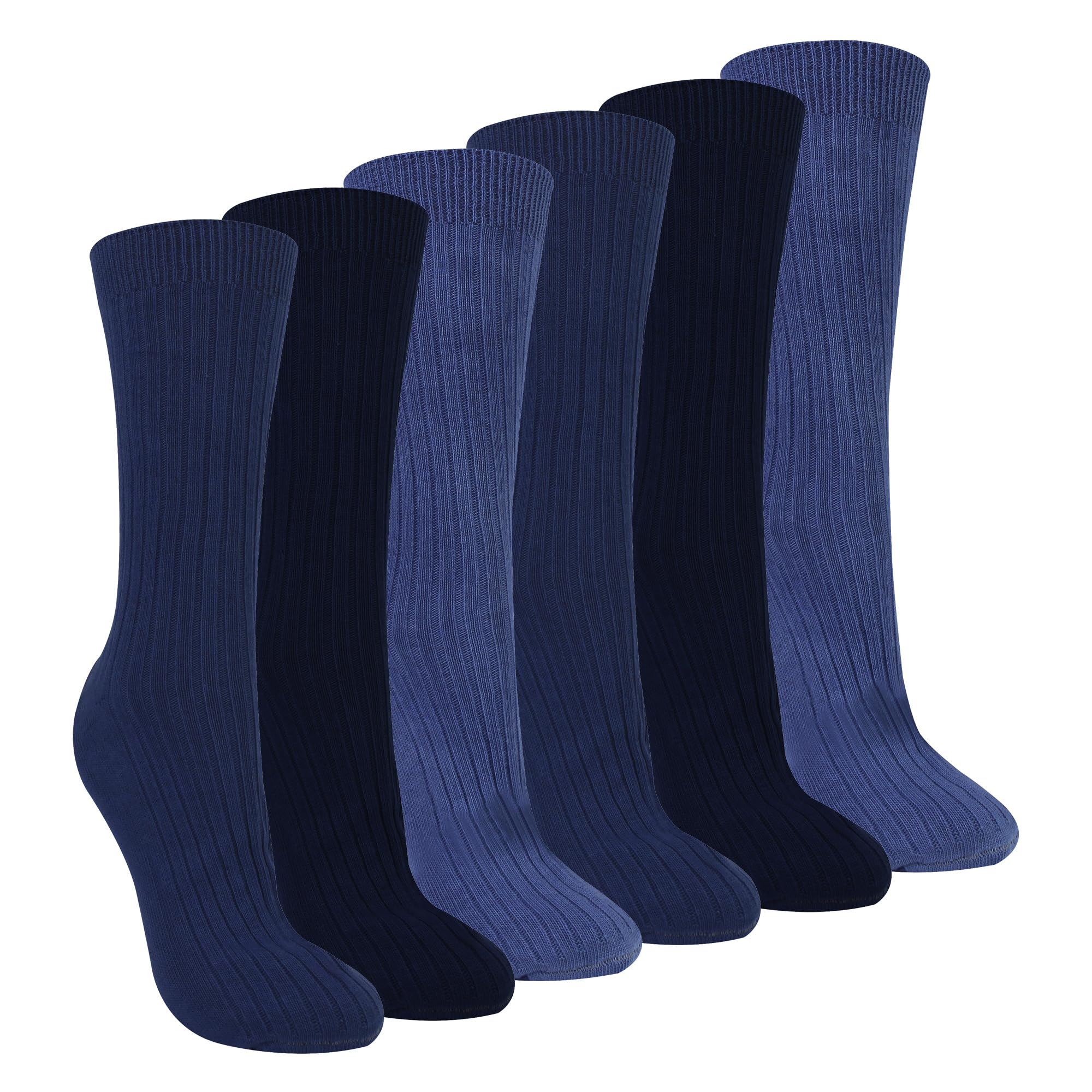 Sock Snob Women's Blue 6 Pairs 100% Cotton Socks For Breathable Extra Soft Loose Top Socks (4-8, )