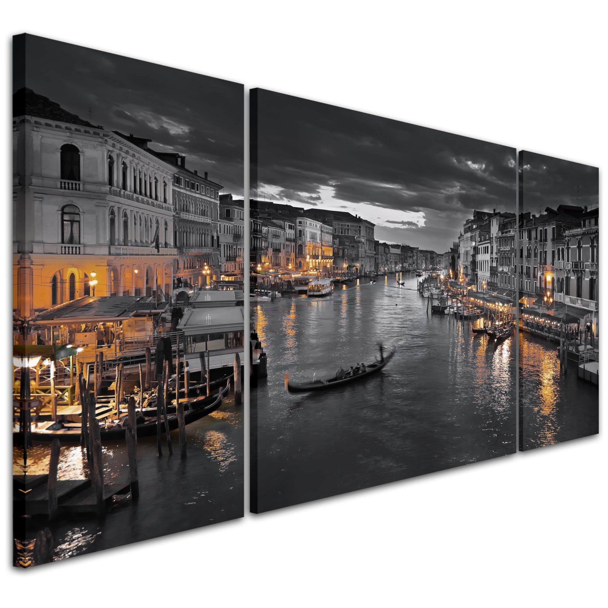 Wallfillers Black And White Venice Grand Canal Italy Modern Landscape Canvas - 3Ac229 Xxl - 191X65cm