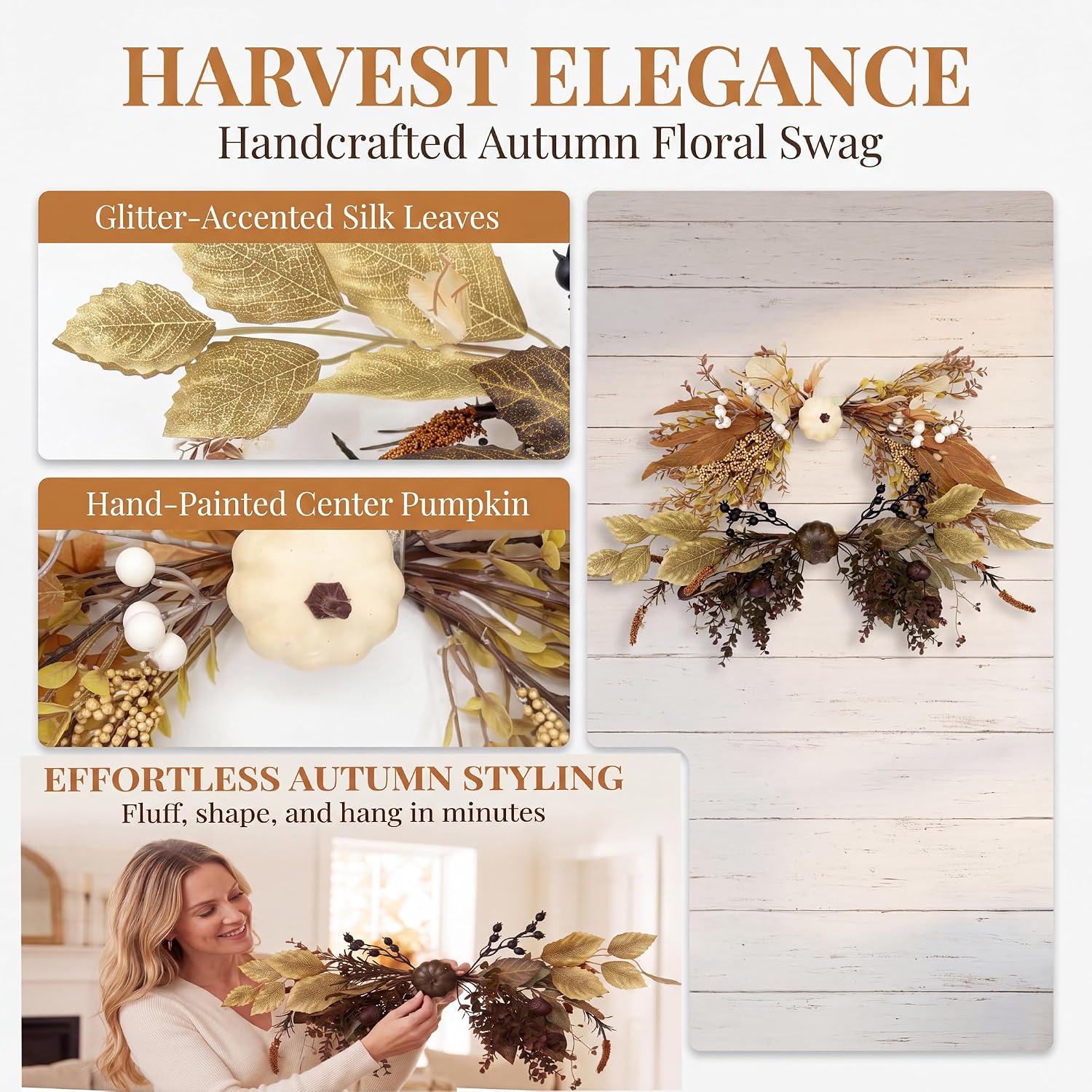 Fall Artificial Swags Wreaths for Front Door,Wall,Window,Home Decor