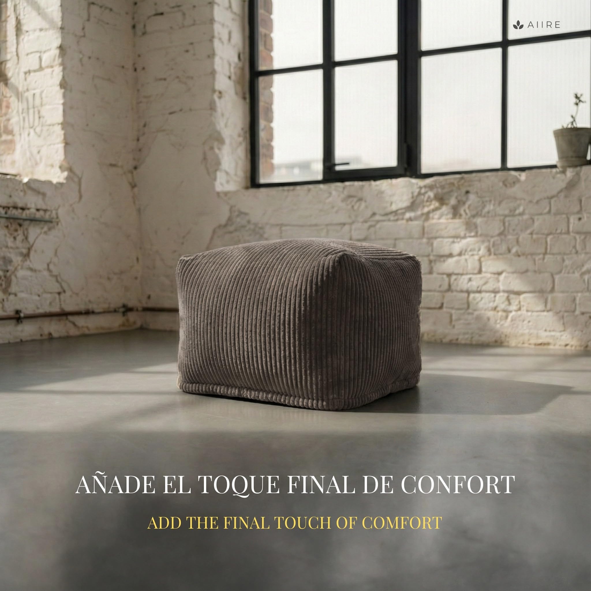 Aiire Sillón Puff con Relleno Incluido - Puf Salon, Dormitorio y Habitación Juvenil Moderno - Funda en Pana Premium Desenfundable y Lavable - Puff Reposapiés Rectangular [50x40x30]