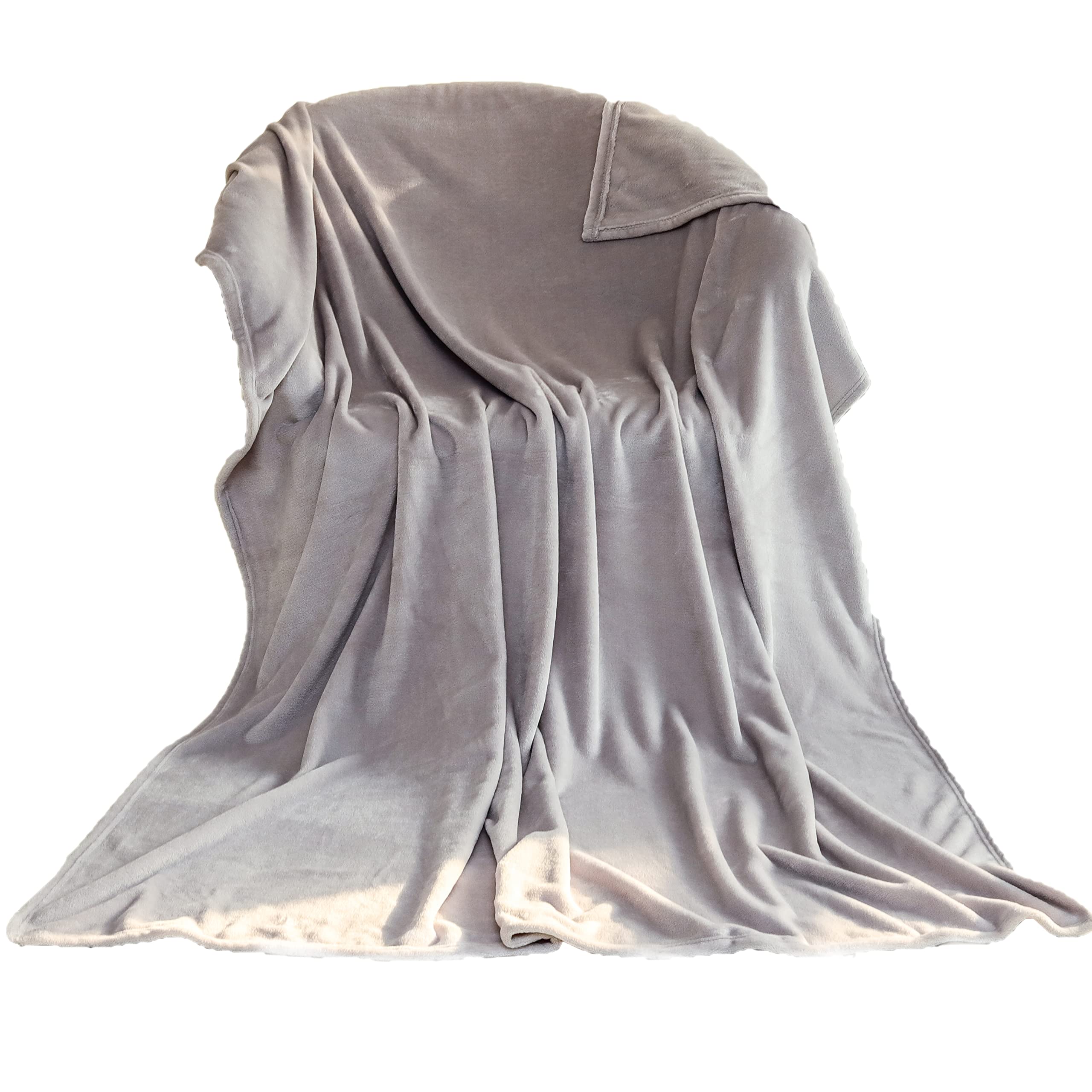 Light Grey Flannel Fleece Blanket for bed, Soft Cosy Warm Throw fluffy Blankets and Throws for sofas, Adults, Plush, Lightweight, Travel Blankets, Single Size, 130x150cm