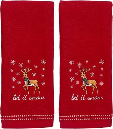 Miniatura 6 de Serafina Home Toallas de mano para invitados de Navidad navideñas Toallas de felpa rojas con renos Let It Snow Bordado